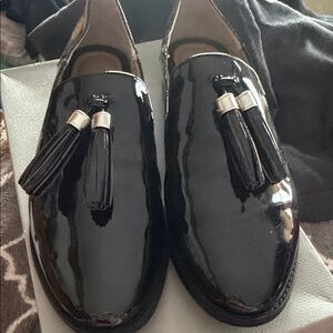Franco Sarto Glossy Black Tassel Loafers size 9 1/2
